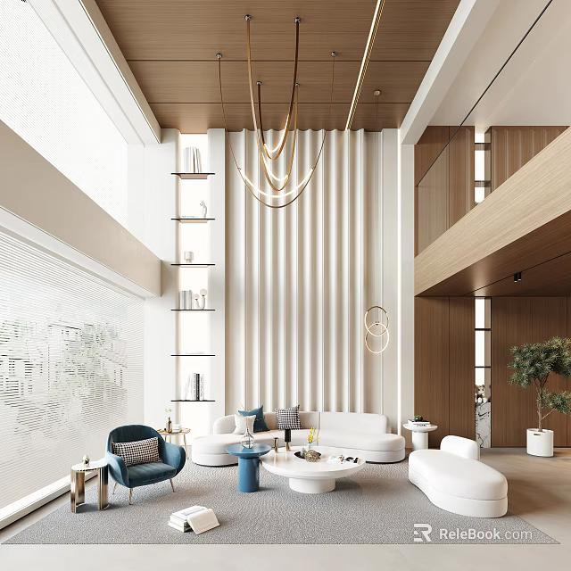 Modern Living Room Interior With Chandelier Textured Wall Sofa And Coffee Table 3d model 