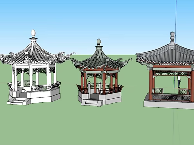 Traditional Chinese Pavilions With Classic Roof Designs And Wooden Pillars 3d model