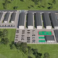 Landscaped Business Park With Parking Lot Greenery Multiple Buildings And Entrance Vehicles