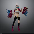 Horned 3D Character With White Hair Mask Pink Coat Black Torn Pants Large Colorful Gloves