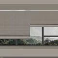 Modern Beige Fabric Roller Curtains With Striped Design And Mountain View Window