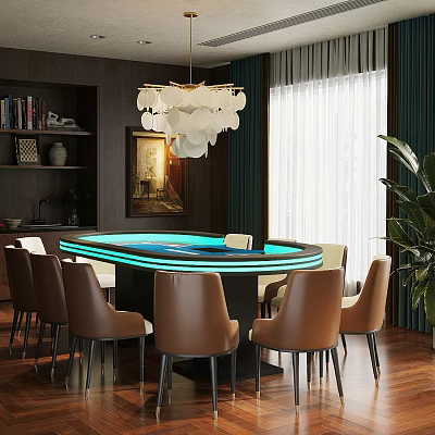 Premium LED Light Poker Entertainment Table With Stylish Leather Chairs For Modern Home Entertainment Room 3d model