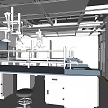 Modern Laboratory Interior With Well Equipped Benches Ceiling Lighting And Large Windows 3d model