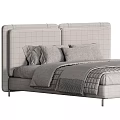 Modern Double Bed With Upholstered Headboard Beige Bedding And Cozy Brown Blanket
