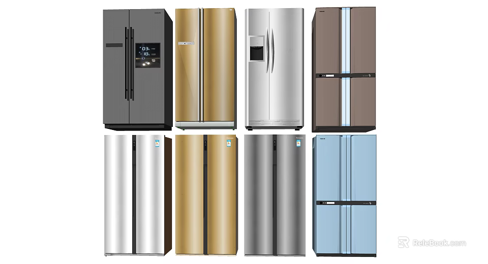 Modern Refrigerators and Freezers in Various Colors and Different Styles for Home Use 3d model 