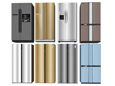 Modern Refrigerators and Freezers in Various Colors and Different Styles for Home Use 3d model