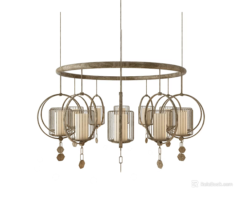 Elegant Modern Chandelier With Circular Metal Frame And Glass Lamp Shades With Pendant Decorations 3d model 