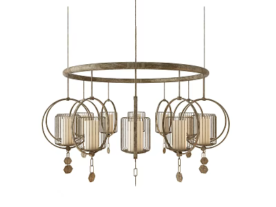 Elegant Modern Chandelier With Circular Metal Frame And Glass Lamp Shades With Pendant Decorations 3d model