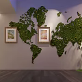 Elevator Hallway Interior Design With Framed Paintings Green Plant Decoration And Branch Shaped Chandelier