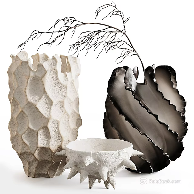 Ceramic Vessels With Textured Surfaces Sculptural Shapes And Black White Tones 3d model 