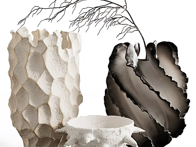 Ceramic Vessels With Textured Surfaces Sculptural Shapes And Black White Tones 3d model