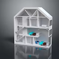 Cartoon Style House Cross Section Model With Interior Rooms Staircase And Blue Brown Furniture