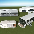 Space Capsule Modern Design Series With White Exterior Transparent Windows On Green Grass