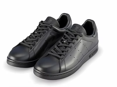 Black Leather Lace Up Sneakers With Perforated Details And Rubber Sole 3d model