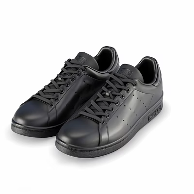 Black Leather Lace Up Sneakers With Perforated Details And Rubber Sole 3d model