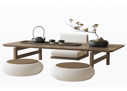 Tatami Tea Table and Chair Jewelry Ornaments Bonsai Tea Set Leisure Chair 3d model