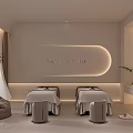 Modern Luxury SPA Sauna Interior With Two Massage Beds Circular Wall And Soft Lighting