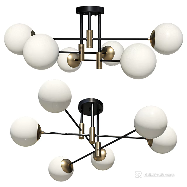 Modern Chandelier with White Spherical Shades and Metallic Frame for Contemporary Interior Spaces 3d model 