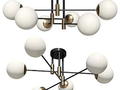 Modern Chandelier with White Spherical Shades and Metallic Frame for Contemporary Interior Spaces 3d model