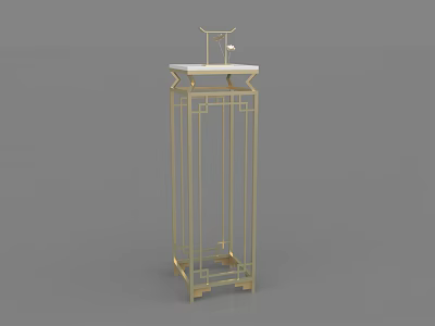 Golden Metal Flower Stand With Marble Top And Traditional Chinese Geometric Design 3d model