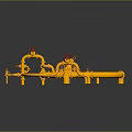 Yellow Plastic Pipe Model With Red Valves On Black Base