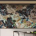 Abstract Painting On Wall In Modern Interior With Table Chair Books And Fruits