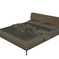 Modern Double Bed With Brown Upholstered Headboard And Gray Linen Bedding 3d model