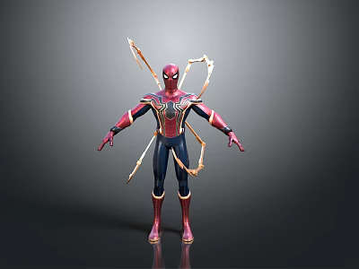 Detailed Spider Man Red And Gold Suit With Mechanical Arms Design 3d model