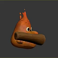 Cute Orange Flame Character Creature Holding Wooden Log With Big Round Eyes