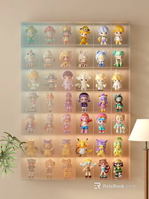 Decorative Figurine Collection Display On Transparent Shelf With Multiple Cute Styles 3d model 