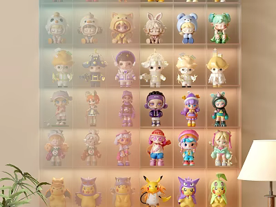 Decorative Figurine Collection Display On Transparent Shelf With Multiple Cute Styles 3d model
