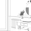 Modern Bathroom With Round Gold Framed Mirror Black Countertop Vanity White Sinks And Green Plants