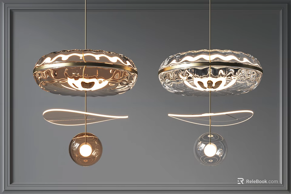 Modern Stylish Elegant Transparent Glass Chandeliers With Gold Accents And Spherical Decor 3d model 
