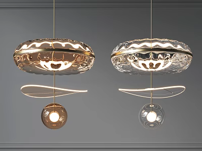 Modern Stylish Elegant Transparent Glass Chandeliers With Gold Accents And Spherical Decor 3d model