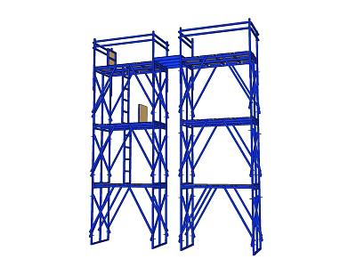 Sturdy Tall Blue Metal Scaffolding Structure With Multiple Platforms For Construction 3d model