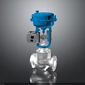 Industrial Control Valve With Blue Top Silver Body And Flanged Base