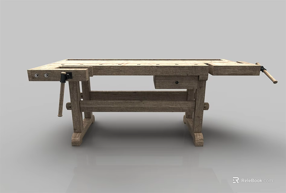 Vintage Wooden Workbench With Solid Frame And Carpentry Clamp Mechanism 3d model 