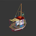 Vibrant Model Boat Featuring Red Roof White Hull Blue Cabin Foldable Canopy And Deck