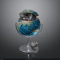 Detailed Decorative Globe Interior With Marine Animals And Small Astronaut Model