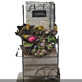 Garden Decorative Cart With Wooden Shelves Metal Frame And Potted Flowers On Wheels