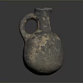 Hand Carved Ancient Pottery Jug With Handle And Textured Surface Design