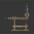 Vintage Wooden Workbench Design With Drawers Metal Grid Panel And Tools On Worktop