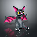 Pixel Art Style Bat Character With Black Body Pink Wings And Yellow Eyes