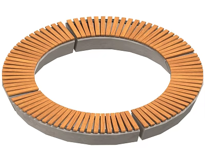 Circular Public Chair With Wooden Slats And Gray Base For Outdoor Use 3d model