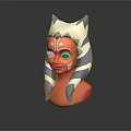 Ahsoka Tano 3D Sculpture Bust With Orange Skin Blue White Striped Montrals And Facial Markings