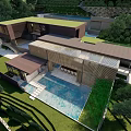 Modern Luxury Detached Villa With Green Roof Swimming Pool Lawn And Surrounding Trees