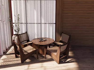 Quiet Style Leisure Table and Chair Combination Tea Table Small Tea Room Space 3d model