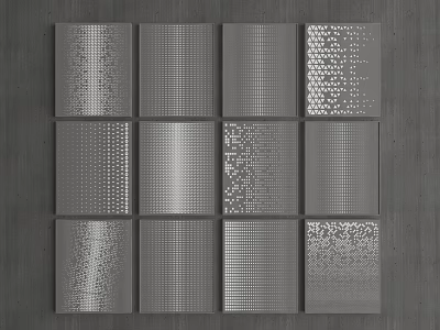Gray Square Wall Panels With Various Textures And Different Perforated Pattern Designs 3d model