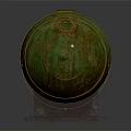 Green Rusted Cylindrical Flammable Liquid Storage Tank Industrial Equipment on Metal Stands