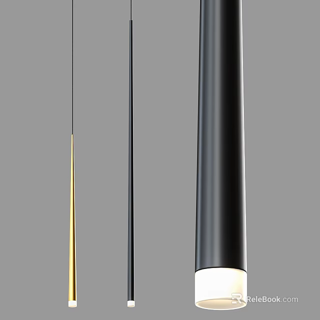 Modern Minimalist Pendant Light With Black Cylindrical Body And Gold Accent Sleek Design 3d model 